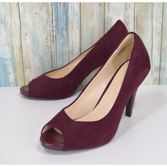 Andrew Geller Tagalong Red Suede Heels Size 11 Peep Toe Pumps